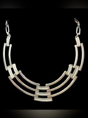 White House Black Market Silver Rhinestone Bib Choker